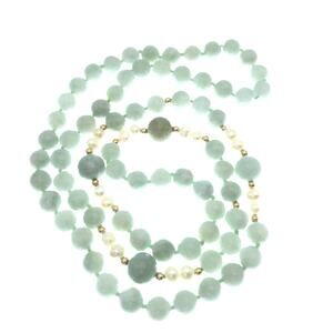 Burma Jadeite & Freshwater Pearl Necklace 14K Gold Beads